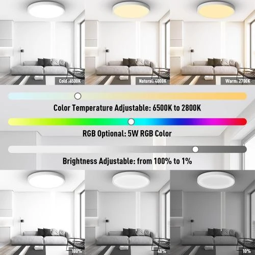 Détail de Plafonnier LED HONGNIX 20W, Télécommande, RGB, Compatible Alexa