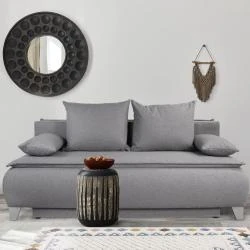 Canapé Boxspring, fonction sommeil, gris, extensible 2 places