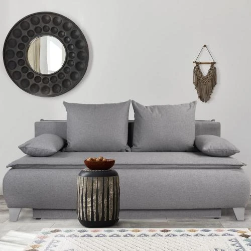 Canapé Boxspring, fonction sommeil, gris, extensible 2 places - Vue principale