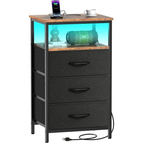 Table de nuit Kinembold, station de charge USB, LED, noir - Vue principale
