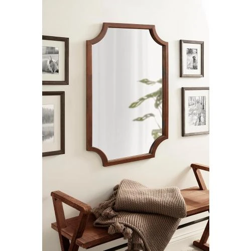 Zoom sur Miroir mural festonné moderne, noyer foncé, décoration élégante