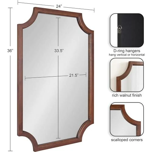 Détail de Miroir mural festonné moderne, noyer foncé, décoration élégante
