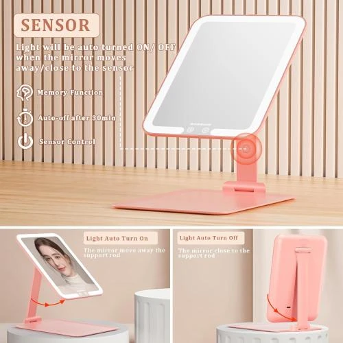 Zoom sur Miroir de maquillage lumineux rechargeable Wobsion, pliable