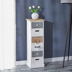 IDIMEX Chiffonnier Salva 6 Tiroirs Bois Paulownia Blanc en situation