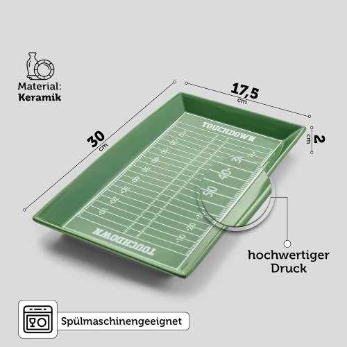 Zoom sur Assiette céramique football américain, look terrain de jeu