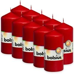 Bougies piliers lisses rouges, lot 10, cire végétale