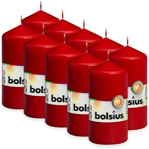Bougies piliers lisses rouges, lot 10, cire végétale - Vue principale