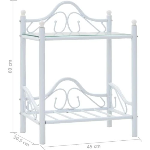 Détail de Table de Chevet Blanc, Acier, Verre Trempé, Meuble Moderne