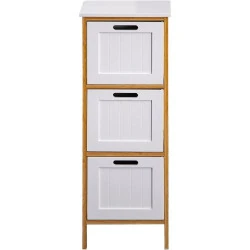Table de Chevet Étroite Rebecca Mobili, 3 Tiroirs, Blanc Brun