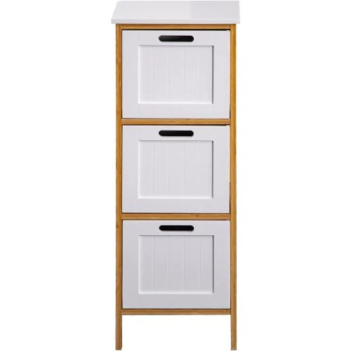 Table de Chevet Étroite Rebecca Mobili, 3 Tiroirs, Blanc Brun - Vue principale