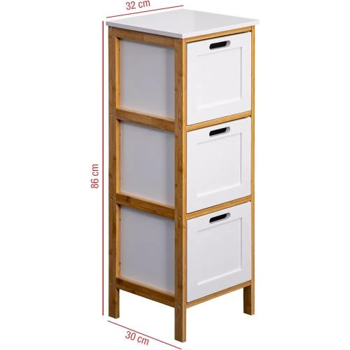 Zoom sur Table de Chevet Étroite Rebecca Mobili, 3 Tiroirs, Blanc Brun