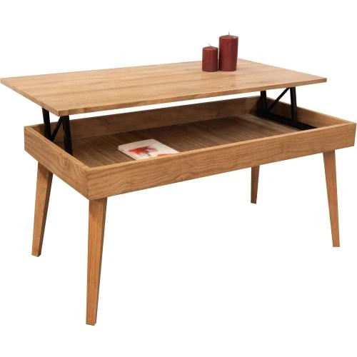 Détail de Table Basse Relevable Karol, Vintage, Bois Naturel, LoMasCasa