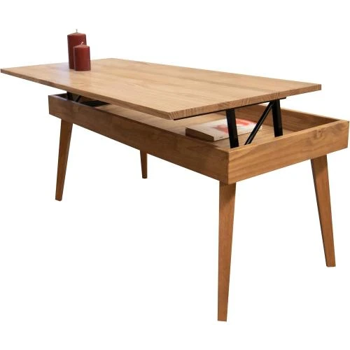 Zoom sur Table Basse Relevable Karol, Vintage, Bois Naturel, LoMasCasa