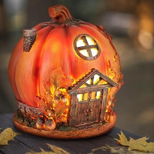 Zoom sur Maison Citrouille Plastique, Éclairage LED, Décoration Halloween