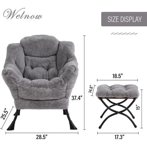 Zoom sur Fauteuil paresseux moderne, ottoman, accoudoirs, poche latérale