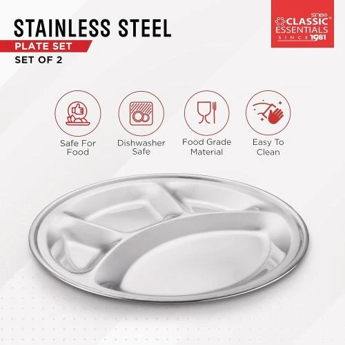 Zoom sur Classic Essentials Bhojan Thali, Lot 2 Assiettes Acier Inox