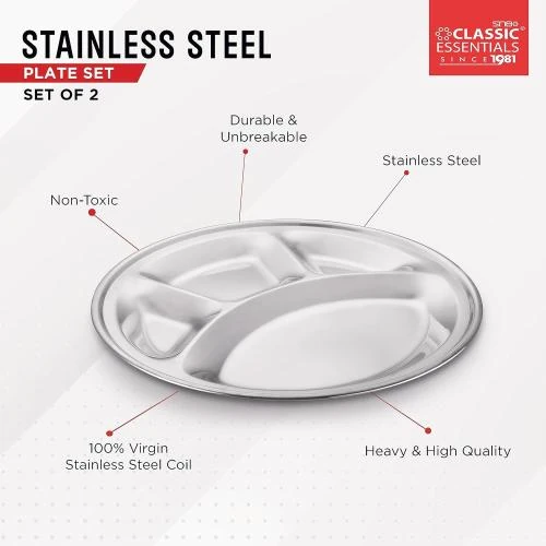 Détail de Classic Essentials Bhojan Thali, Lot 2 Assiettes Acier Inox