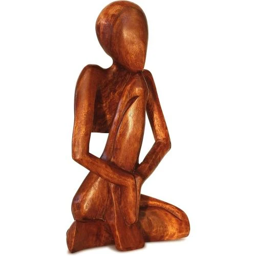 Zoom sur Sculpture abstraite bois homme prière G6 Collection