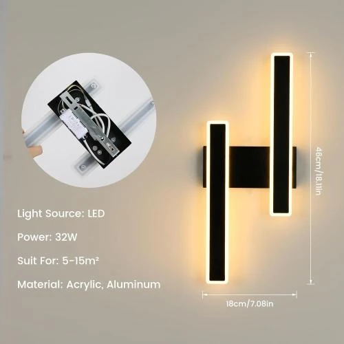 Détail de Applique Murale LED Moderne 32W, Lumière Chaude 3000K