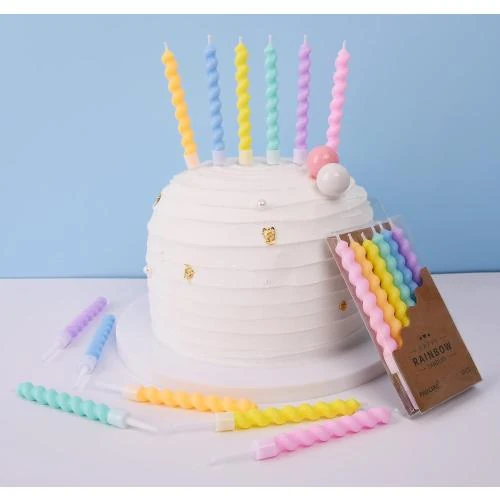 Zoom sur Bougies d'anniversaire spirales arc-en-ciel PHD CAKE