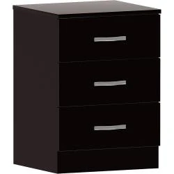 Table de nuit noire, 3 tiroirs, système anti-déformation