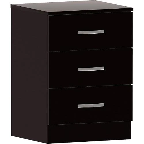 Table de nuit noire, 3 tiroirs, système anti-déformation - Vue principale