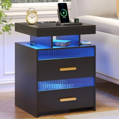 Table de chevet intelligente HWB, LED, chargeur, noir - Vue principale