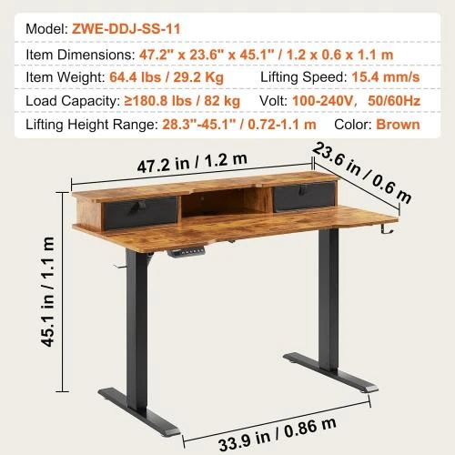 Détail de Bureau Assis Debout Électrique, Table Réglable Hauteur, Métal