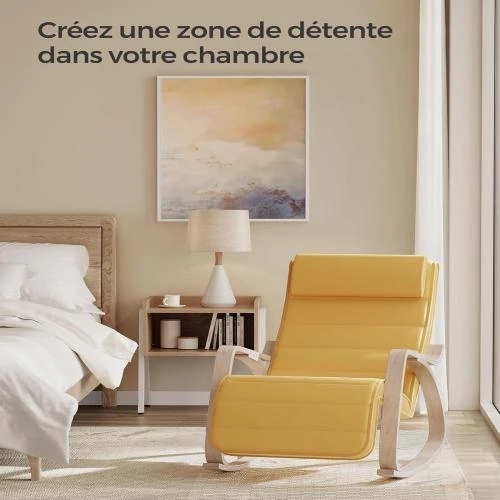 Zoom sur Fauteuil à Bascule SONGMICS en Bois de Bouleau, Confort Optimal