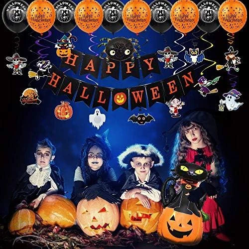 Détail de Ballons Halloween, Bannières Citrouilles, Fantômes, Sorcières, Décor