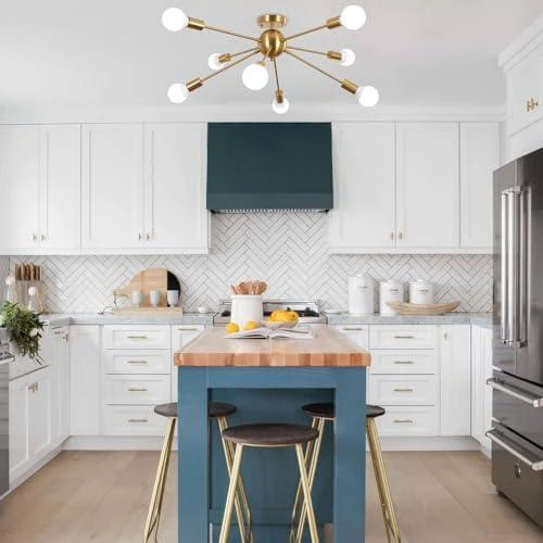 Zoom sur Plafonnier Spoutnik Doré Moderne 8 Lumières E27 pour Cuisine