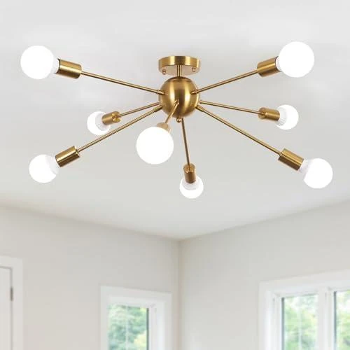 Plafonnier Spoutnik Doré Moderne 8 Lumières E27 pour Cuisine - Vue principale