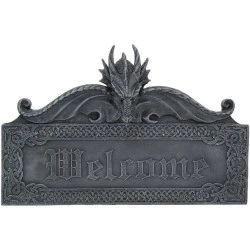 Plaque Bienvenue Dragon Gothique Médiéval Sculpture Murale