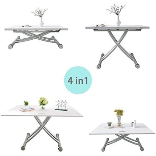 Zoom sur Table Basse Réglable BELIWIN, Blanche, Pliant, Métal