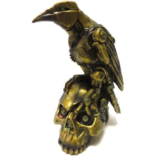 Sculpture Steampunk corbeau noir, tête de mort, PTC - Vue principale