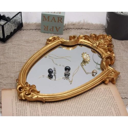 Zoom sur Miroir Mural Décoratif Vintage Bouclier Doré Funerom