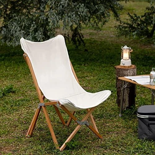 Détail de Chaise Pliante Papillon Bois, Toile Lavable, Exterieur Camping Jardin Terrasse