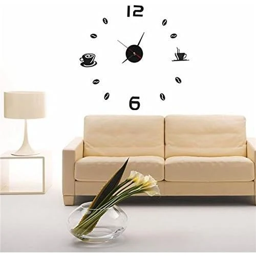 Zoom sur Horloge Murale DIY Stickers, Décor Café Noir