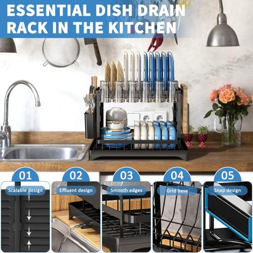 Présentation de Zoom sur Égouttoir à Vaisselle INOX 2 Niveaux avec Vidange Automatique