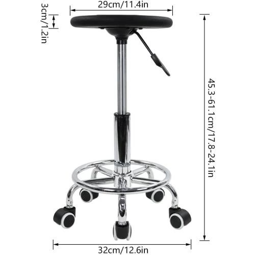 Zoom sur Tabouret roulettes, mousse PU, antistatique, noir, réglable