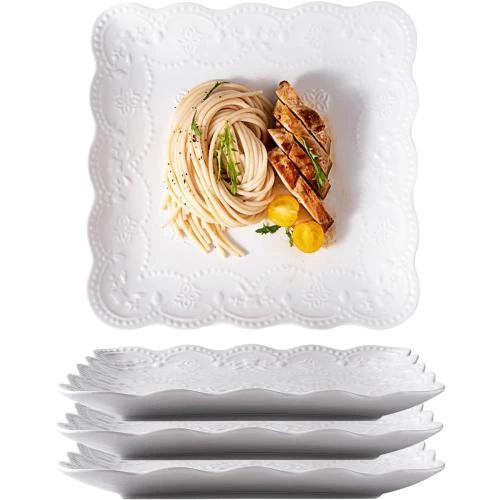 Assiettes carrées porcelaine blanche gaufrée CLAY TONIC - Vue principale