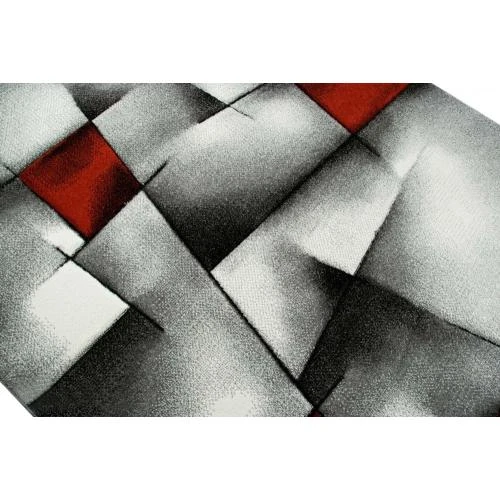 Zoom sur Tapis contemporain design, motif diamant, rouge gris noir