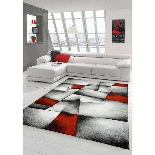 Tapis contemporain design, motif diamant, rouge gris noir - Vue principale