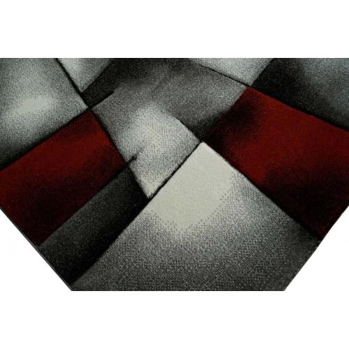 Détail de Tapis contemporain design, motif diamant, rouge gris noir