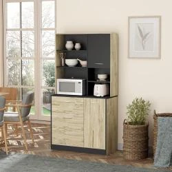 Buffet Cuisine Armoire Multi-rangements 2 Portes, 3 Tiroirs, Bicolore en situation