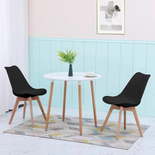 Détail de Table à Manger Ronde Scandinave, 2 Chaises Blanches