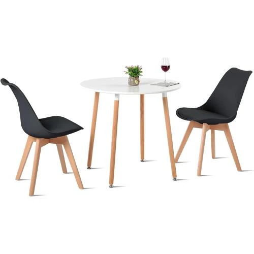 Table à Manger Ronde Scandinave, 2 Chaises Blanches - Vue principale
