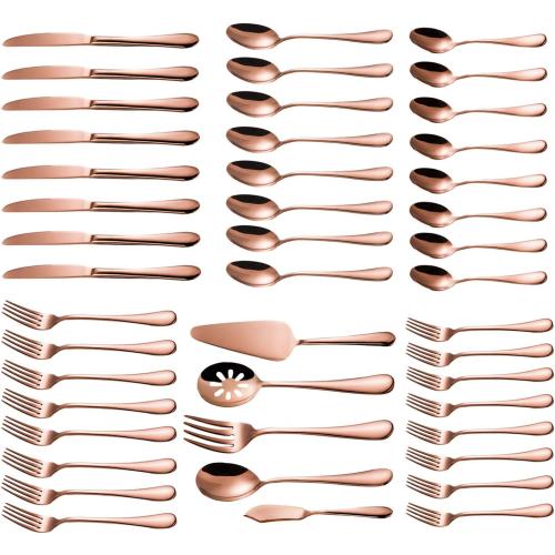 Présentation de Zoom sur Couverts Acier Inoxydable Or Rose, Lot 45 Pièces