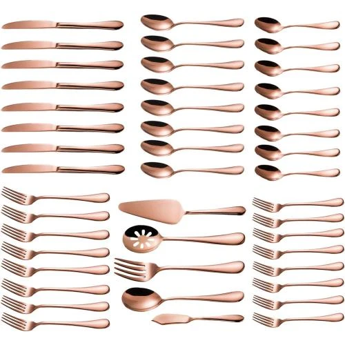 Zoom sur Couverts Acier Inoxydable Or Rose, Lot 45 Pièces