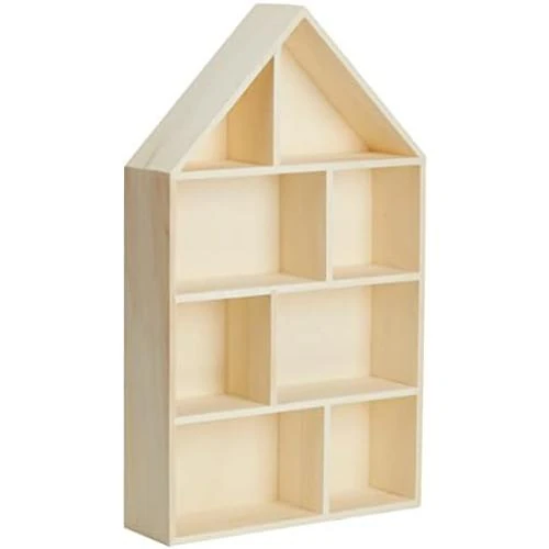 Étagère murale bois maison, 8 compartiments, rangement personnalisé, décoration suspendue - Vue principale